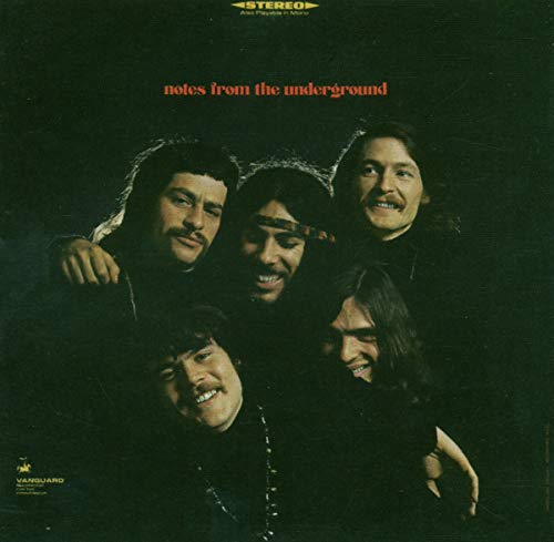 "Album cover with five men in dark clothing, 'notes from the underground' text."