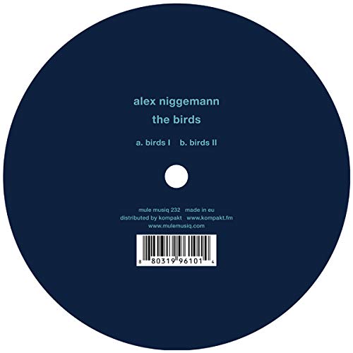 Dark blue vinyl record with white text and a barcode on a white background.