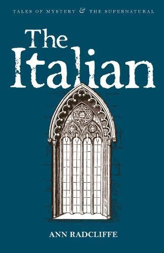 Book cover of "The Italian" with Gothic window on dark green background.