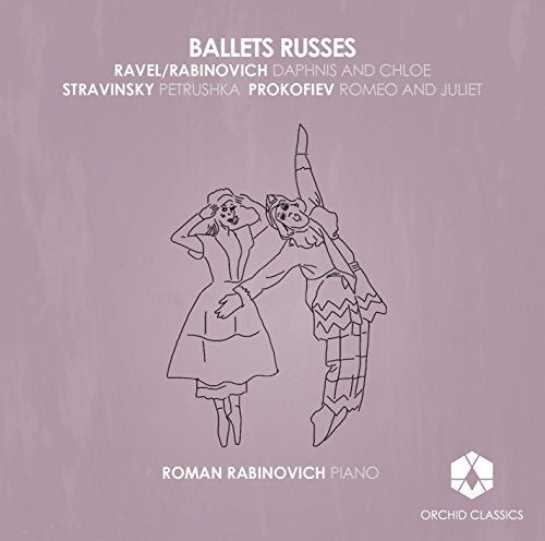 "Mauve CD cover with line drawing of two ballet dancers and white text."