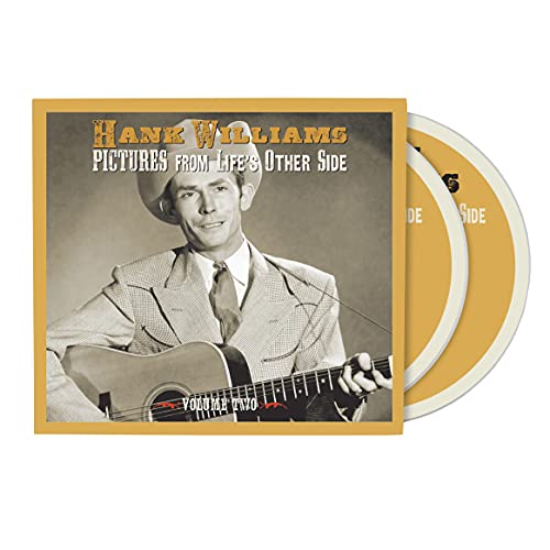 Hank Williams album cover featuring a black-and-white photo of him with a guitar.