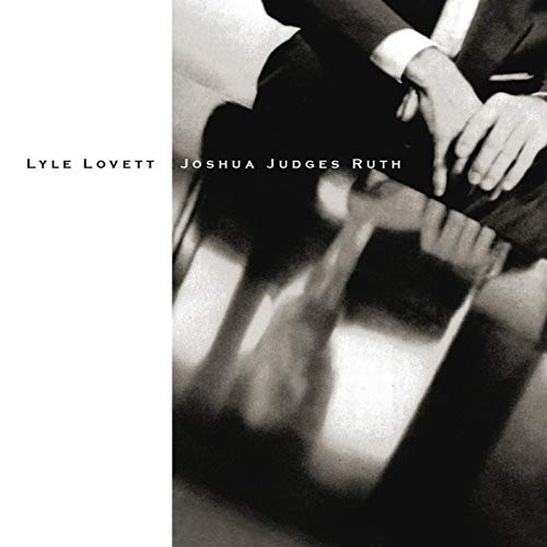 "Lyle Lovett's album cover featuring a black-and-white image of a man sitting."