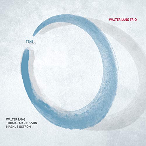 Album cover with blue circular brushstroke on white background, text in corners.