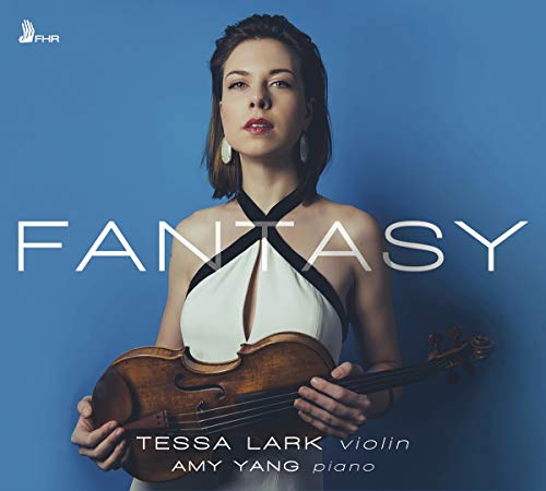 "Album cover featuring a woman holding a violin against a blue background."