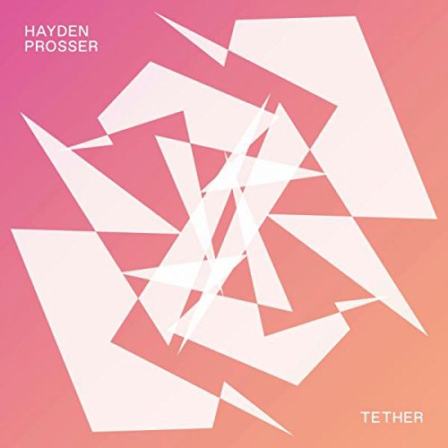 "Album cover with white abstract shapes on a pink to orange gradient background."