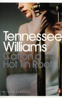 Book cover of "Cat on a Hot Tin Roof" featuring a woman in white lingerie.