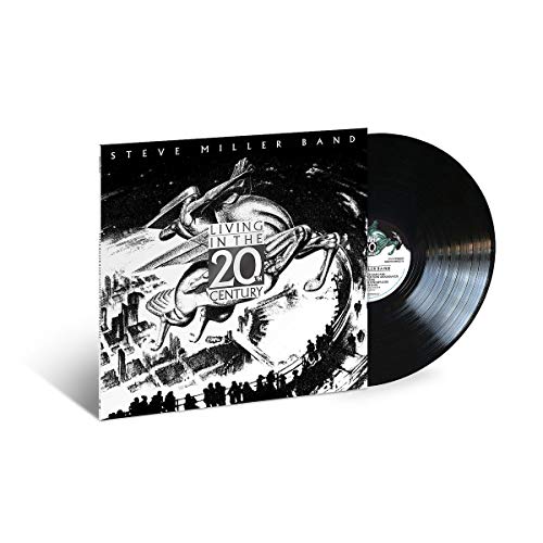 Vinyl record with cover art featuring black and white illustration and title "Living in the 20th Century".