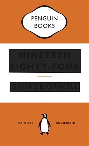 The image depicts the cover of "Nineteen Eighty-Four" by George Orwell. #### Alt Text: "Orange and white book cover with penguin logo and 'Nineteen Eighty-Four' title."