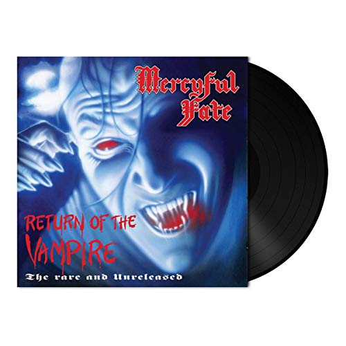 "Black vinyl record with album cover featuring a vampire's face and red text."