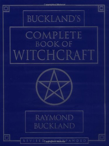 Blue book cover with white text and a pentagram symbol, by Raymond Buckland.