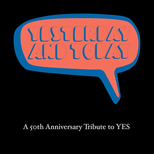 "Album cover with orange speech bubble and text on black background."