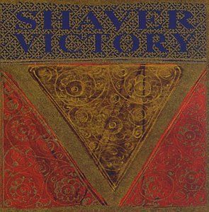 "Album cover with 'SHAVER VICTORY' in blue on patterned background, featuring red and gold triangle."