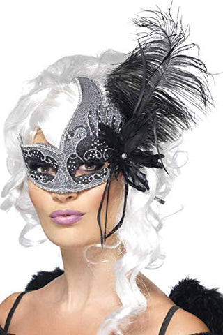 Smiffys Masquerade Dark Angel Eyemask with Tie Sides and Feathers