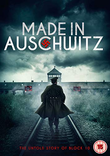 DVD cover for "Made In Auschwitz" showing a prisoner on train tracks near a concentration camp.
