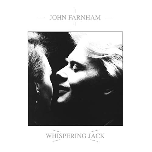 "Album cover with black and white photo of two men facing each other, white background."