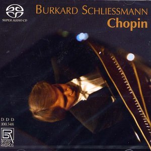 CD cover with a man playing piano, titled "Burkard Schliessmann - Chopin".