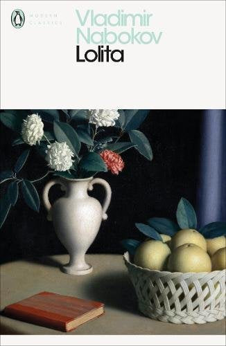 "Book cover with a still life of flowers, fruit, and a book on a table."