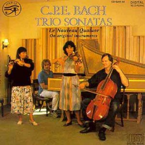 CPE Bach Trio Sonatas CD cover featuring four musicians playing instruments in a room.