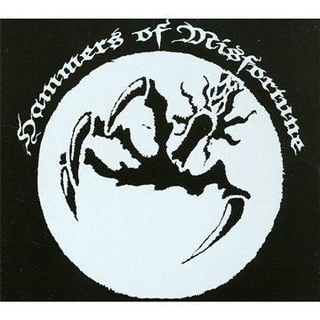 "Album cover with a black silhouette of a creature on a gray circle."
