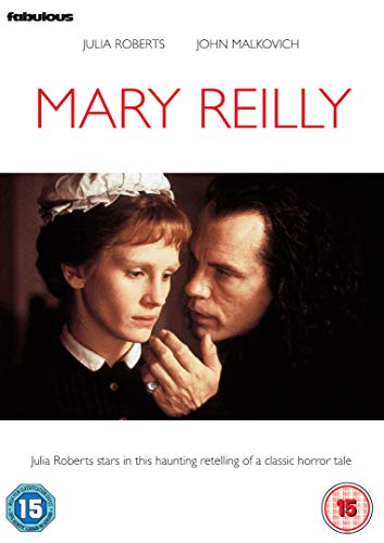 DVD cover for "Mary Reilly" featuring Julia Roberts and John Malkovich in a close-up scene.
