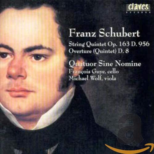 CD cover featuring a portrait of Franz Schubert with white text on a dark background.