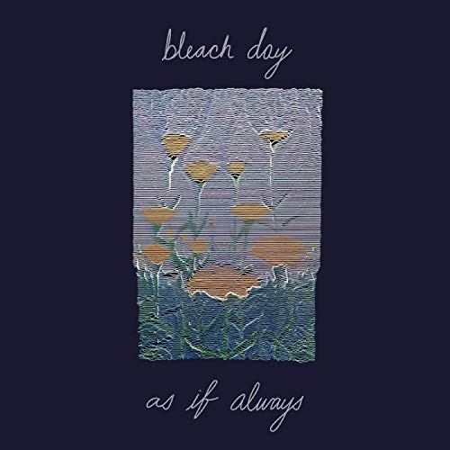 "Album cover with dark blue background, abstract floral image, and cursive text."