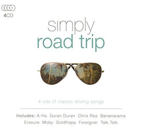 "CD cover with sunglasses reflecting a road scene, titled 'Simply Road Trip'."