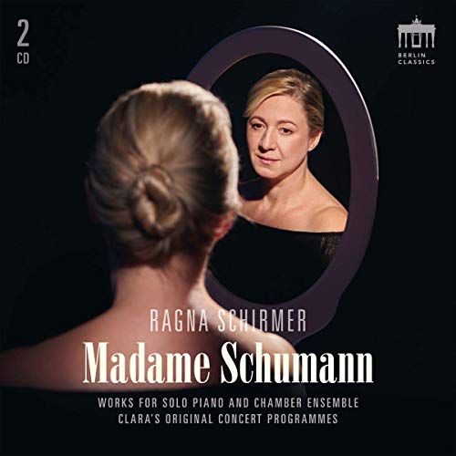 CD cover with a woman gazing at her reflection, black background, white text.