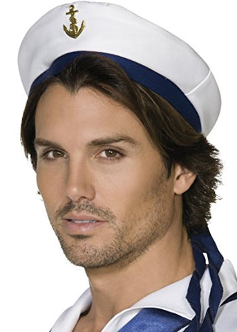 Smiffys Sailor Hat Band and Gold Anchor - White/Blue