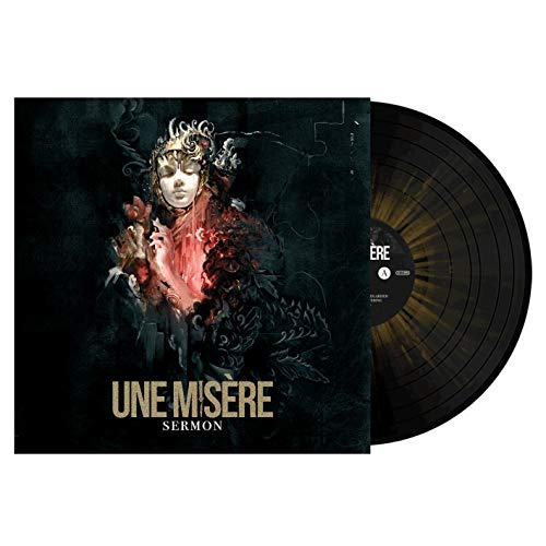 "Album cover art: dark illustration of a person with ornate headpiece, 'Une Misère Sermon' text."