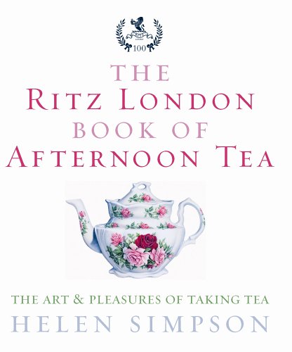 Book cover with floral teapot illustration, pink and green text on white background.