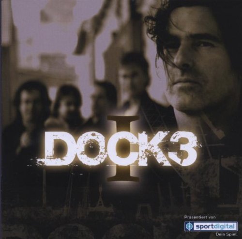 "Album cover with 'DOCK3 I' text, a man's face, and blurred background figures."