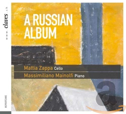 CD album cover with abstract yellow, black, and gray painting, titled "A Russian Album".