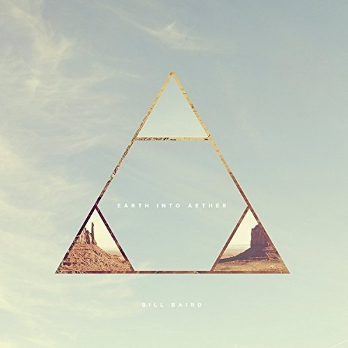 "Album cover with triangle frames showing desert landscapes against a cloudy sky."