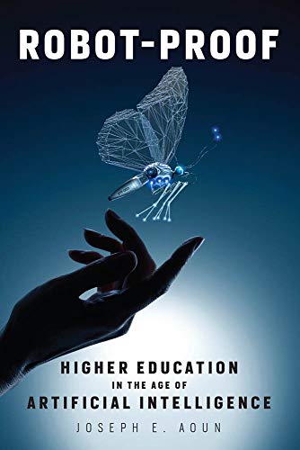 Book cover with a hand and robotic insect against a blue gradient background.