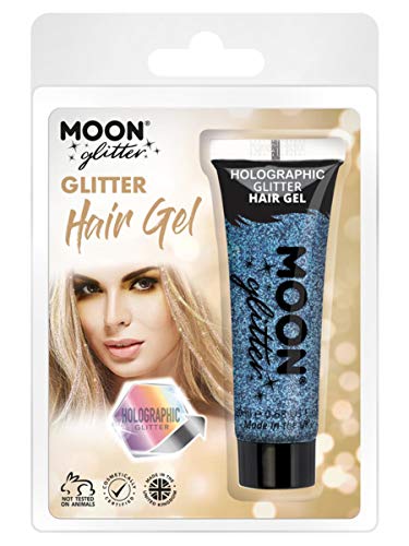Smiffys Moon Glitter Holographic Glitter Hair Gel, Blue