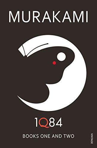 "Book cover with black background, white yin-yang symbol, and author's name 'MURAKAMI' at the top."
