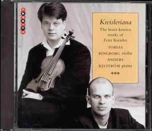 CD case with black and white photo of violinist and pianist, yellow title text on right.