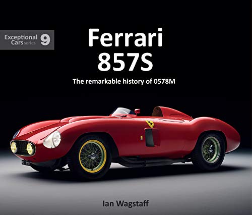 "Book cover featuring a red vintage Ferrari 857S against a black background."