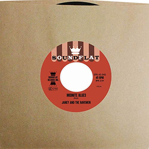 A vinyl record with a red label and black text on a brown sleeve.