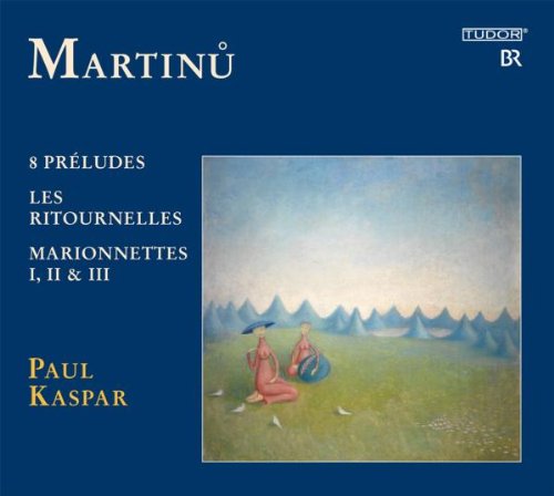 Blue CD cover with "Martinu" title, featuring serene landscape painting of two figures.
