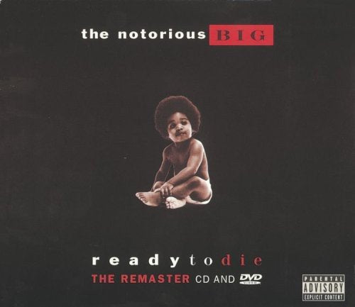 The Notorious BIG album cover with a naked toddler on a black background.