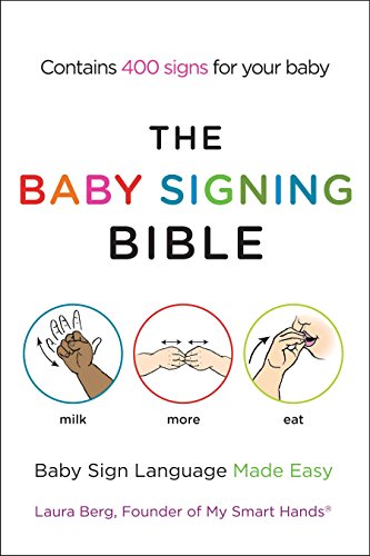 "The Baby Signing Bible" book cover with illustrations of baby sign language hand gestures.