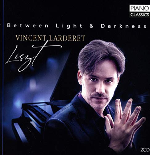 A man beside a piano with his hand raised, on a CD cover.