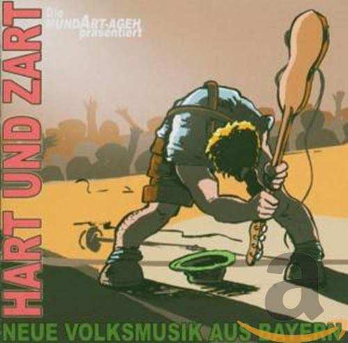 "CD cover art: cartoon man bending, holding guitar, with crowd in the background."