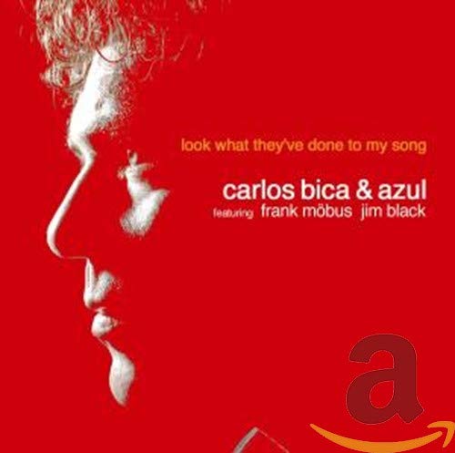 Red album cover with white illustration and text "Carlos Bica & Azul".