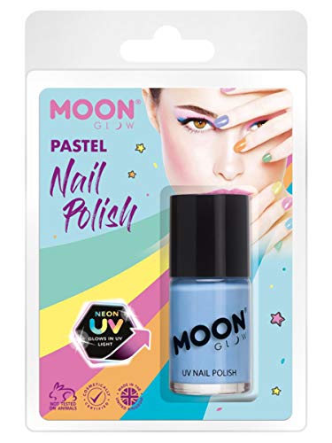 Smiffys Moon Glow Pastel Neon UV Nail Polish, Pastel Blu