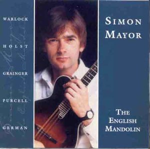 CD cover featuring Simon Mayor holding a mandolin, with blue background and white text.