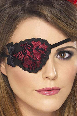 Smiffys Pirate Eyepatch with Lace and Ties - Black/Red