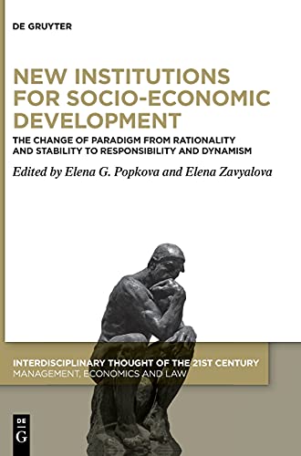 Book cover with a statue of a thinking man, titled "New Institutions for Socio-Economic Development".